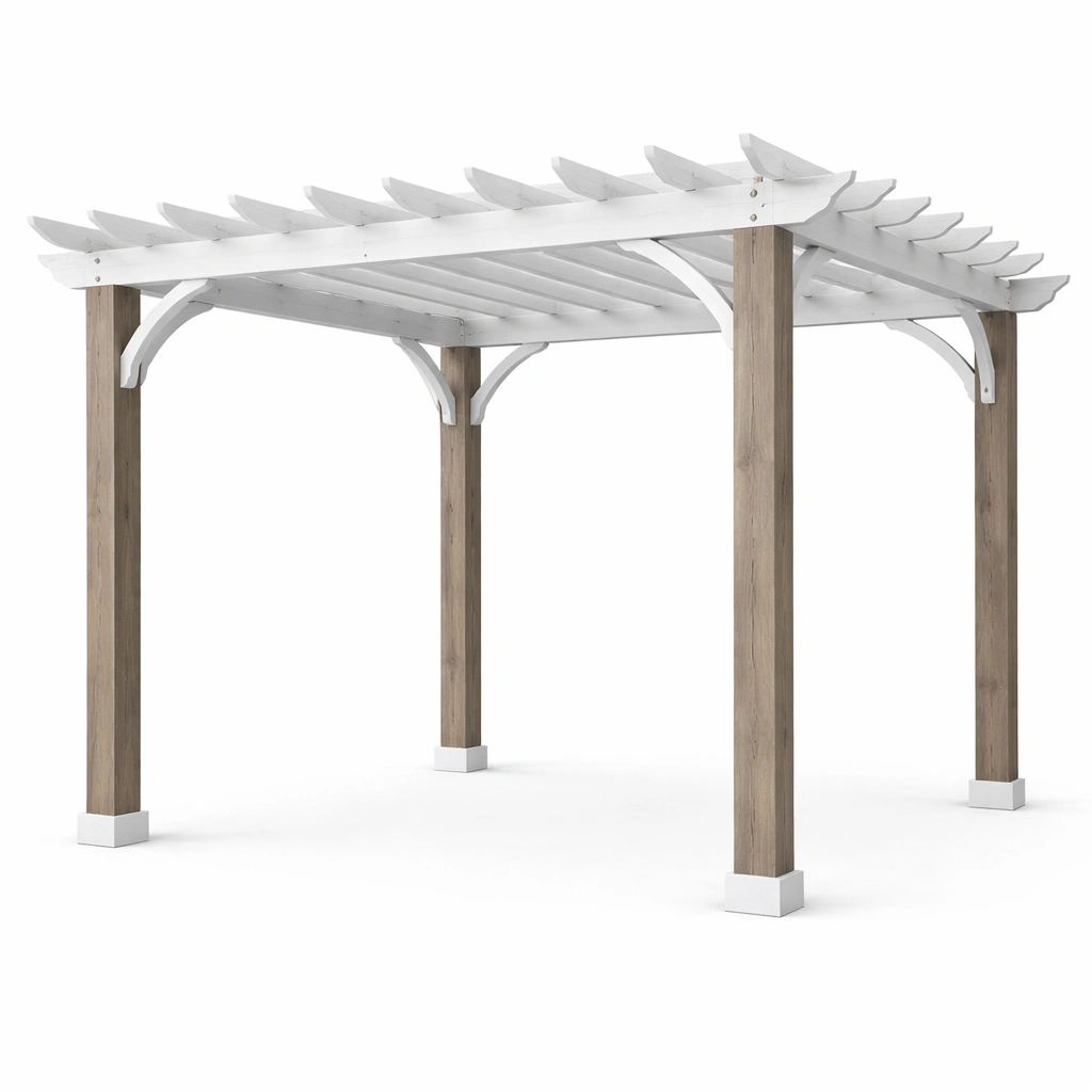 Pergola Holz mit Kunststoffbeschichtung Weiß Braun 350x350x250 cm-FURNIFANTASIA