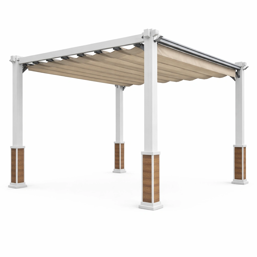 Pergola Aluminium und Stahl mit Polyesterdach Beige 300x400x230 cm-FURNIFANTASIA