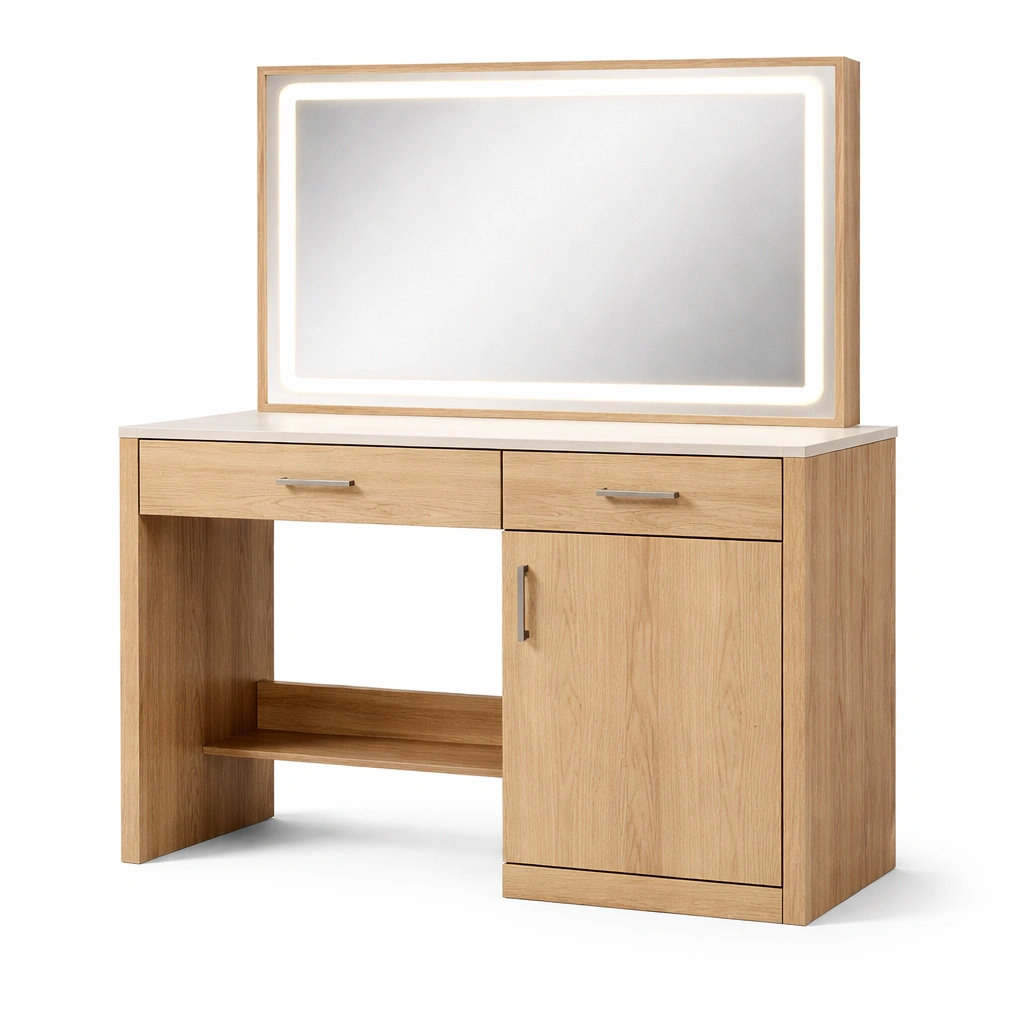 Schminktisch Eichenholz mit LED Spiegel 120x50x140 cm-FURNIFANTASIA