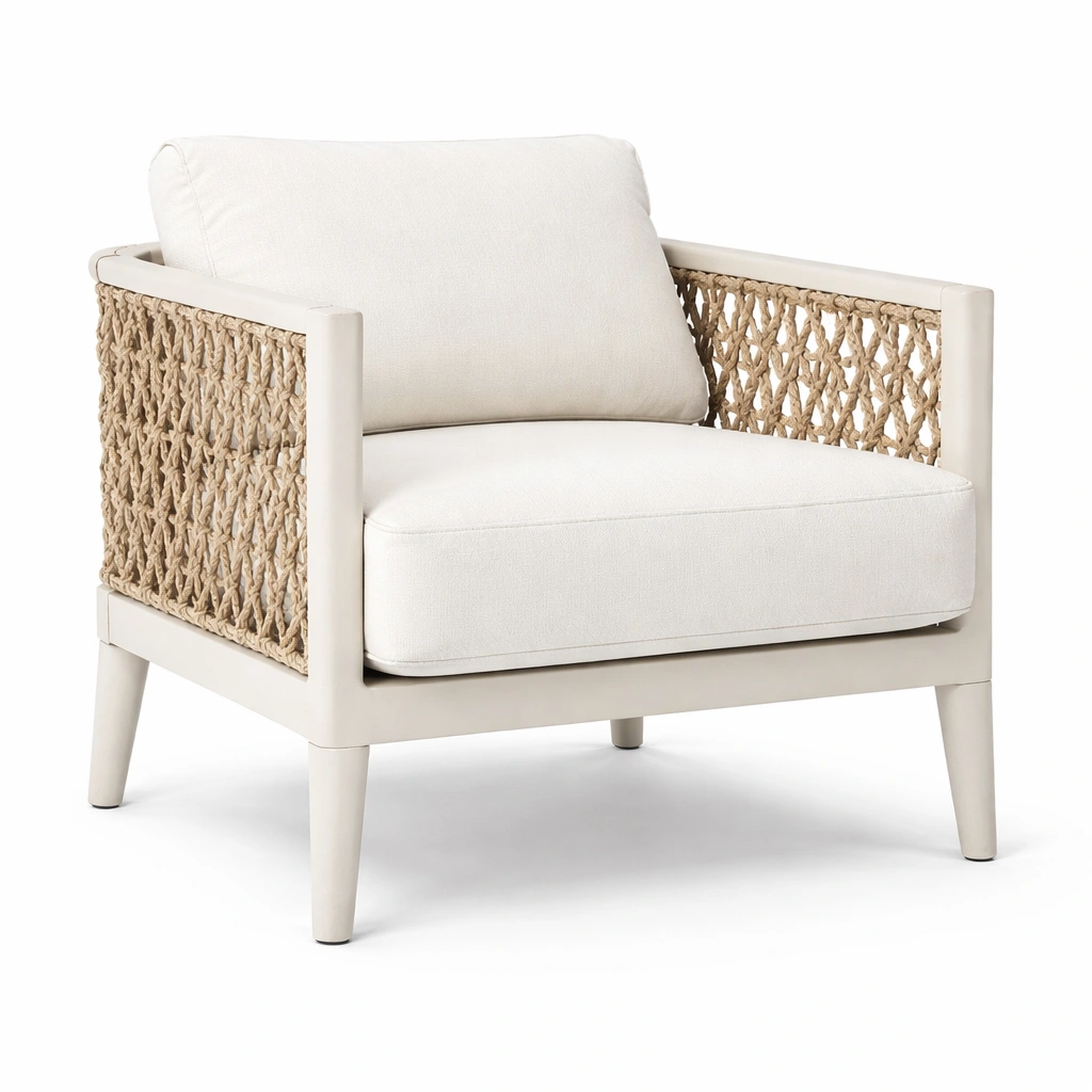 Sessel Aluminiumrahmen mit Geflecht Beige-FURNIFANTASIA