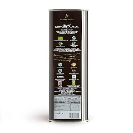 A ATLtthhAS OLIVE OILS Bulk Organic Cold Pressed Moroccan Extra Virgin Olive Oil, Polyphenol Rich, Newly Harvested Unprocessed from One Single Family Farm Cold Press Ext. Virgin 170 Fl Oz (Pack of 1)