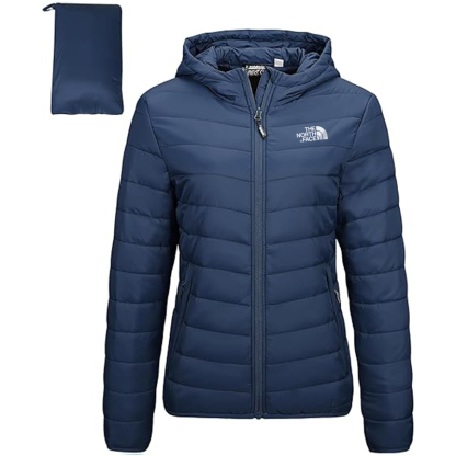 Outdoor Ventures Women's Packable Lightweight Full-Zip Puffer Jacket with Hood Quilted Winter Coat