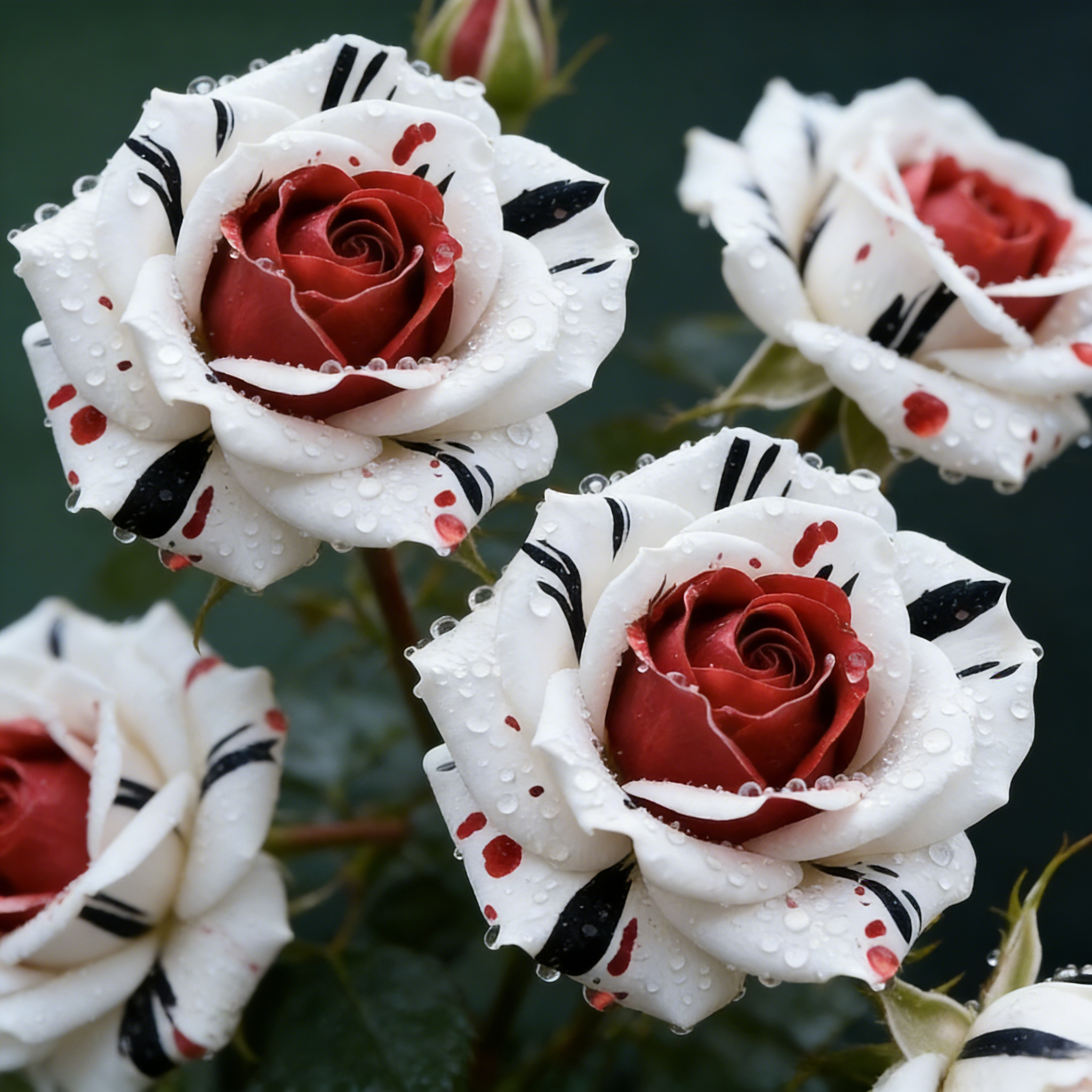 Rare Red White Black rose - Fire & Snow Rose