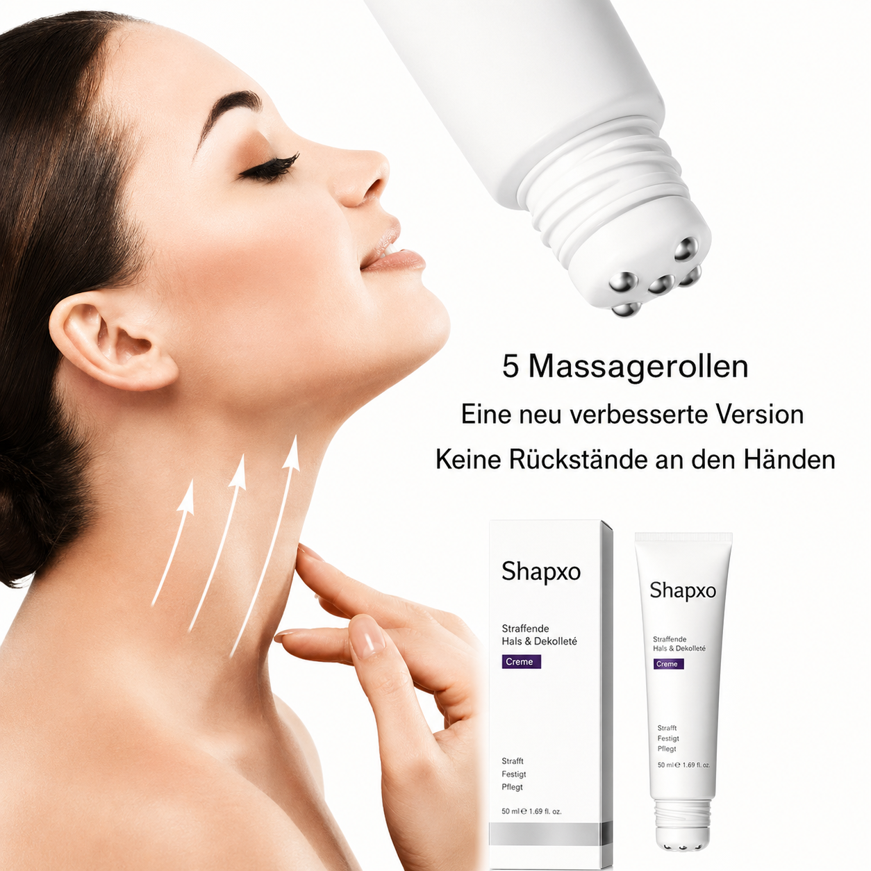 ✨ Roller-Massagecreme — 🧴 Mit Retinol & Hyaluronsäure | Strafft den Hals, Reduziert Falten & Doppelkinn | Beliebt in Deutschland 🇩🇪