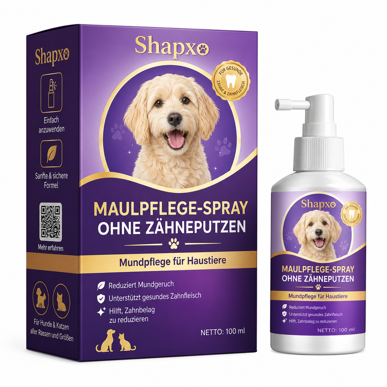 Shapxo™ Petdoir🍃 Zahnpflege-Spray ohne Zähneputzen für Hunde & Katzen ✅ FDA-zugelassen 💨 Frischt den Atem auf 🦷 Hilft, Zahnstein zu reduzieren 🌿 Unterstützt die Regeneration des Zahnfleisches 🦷 Stabilisiert die Zähne