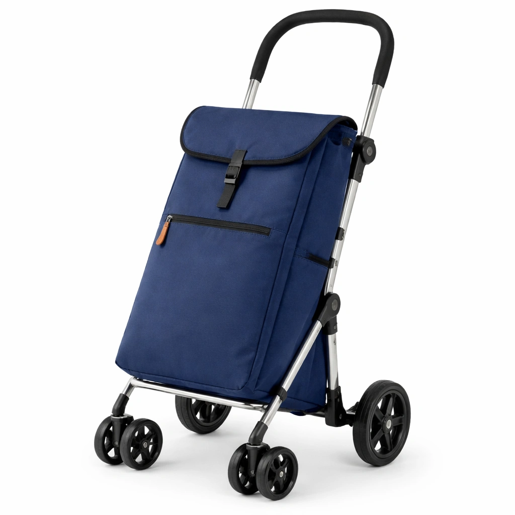 Carro de compra azul plegable ligero con ruedas-livirao