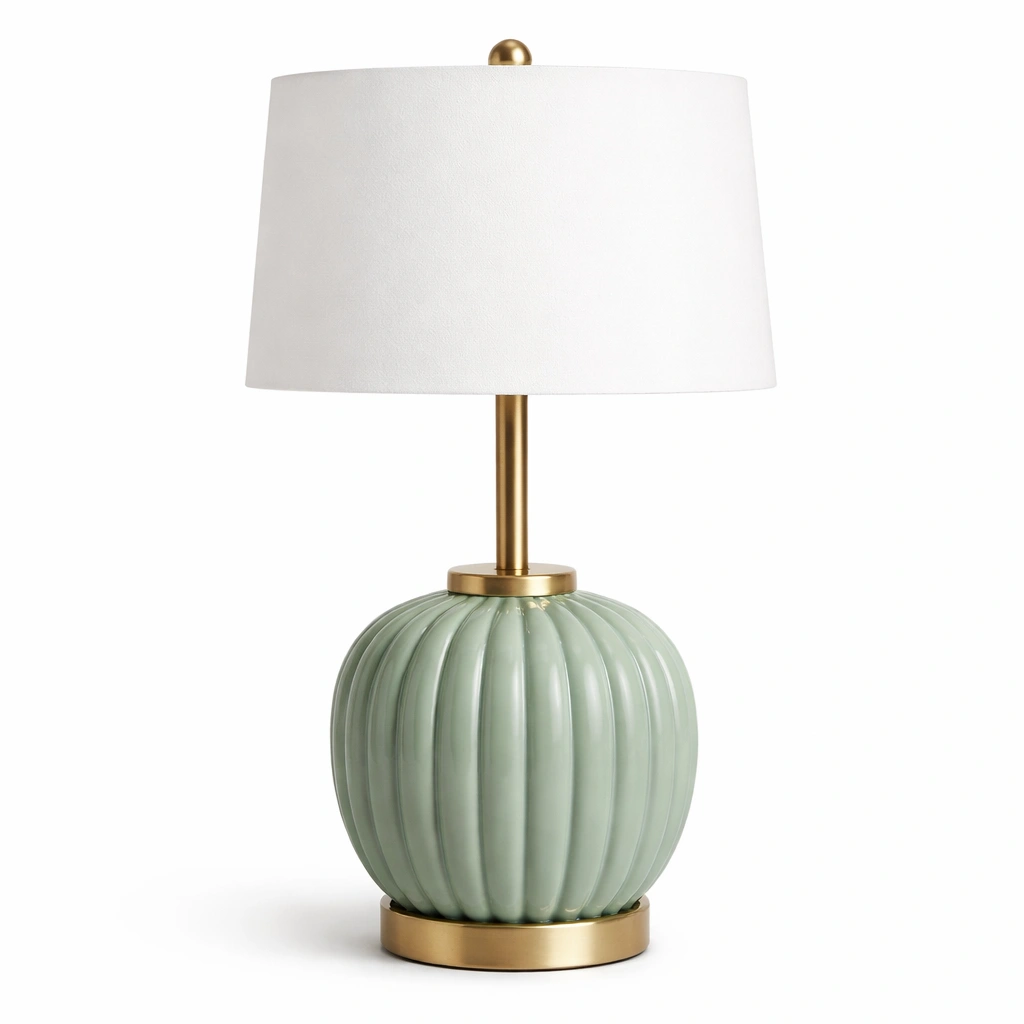 Lampara de mesa verde con base ceramica-livirao