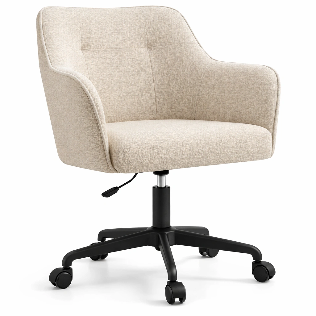 Silla giratoria tapizada beige con base de ruedas-livirao