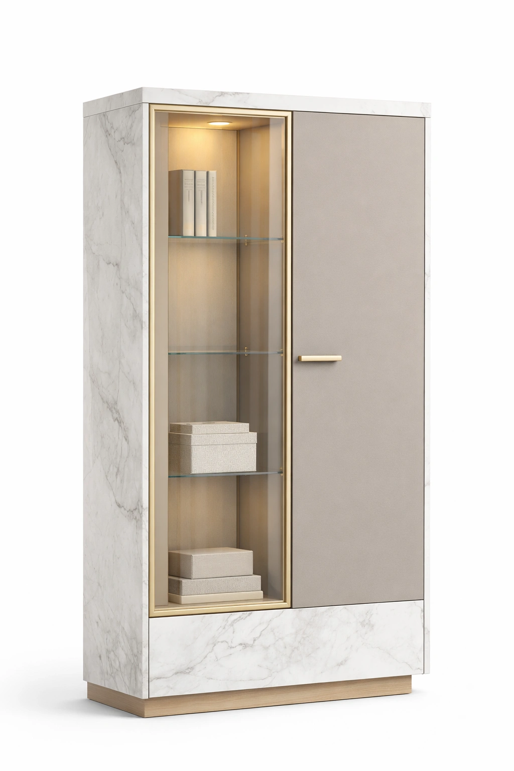 Vitrina moderna blanca con puerta y luz interior-livirao