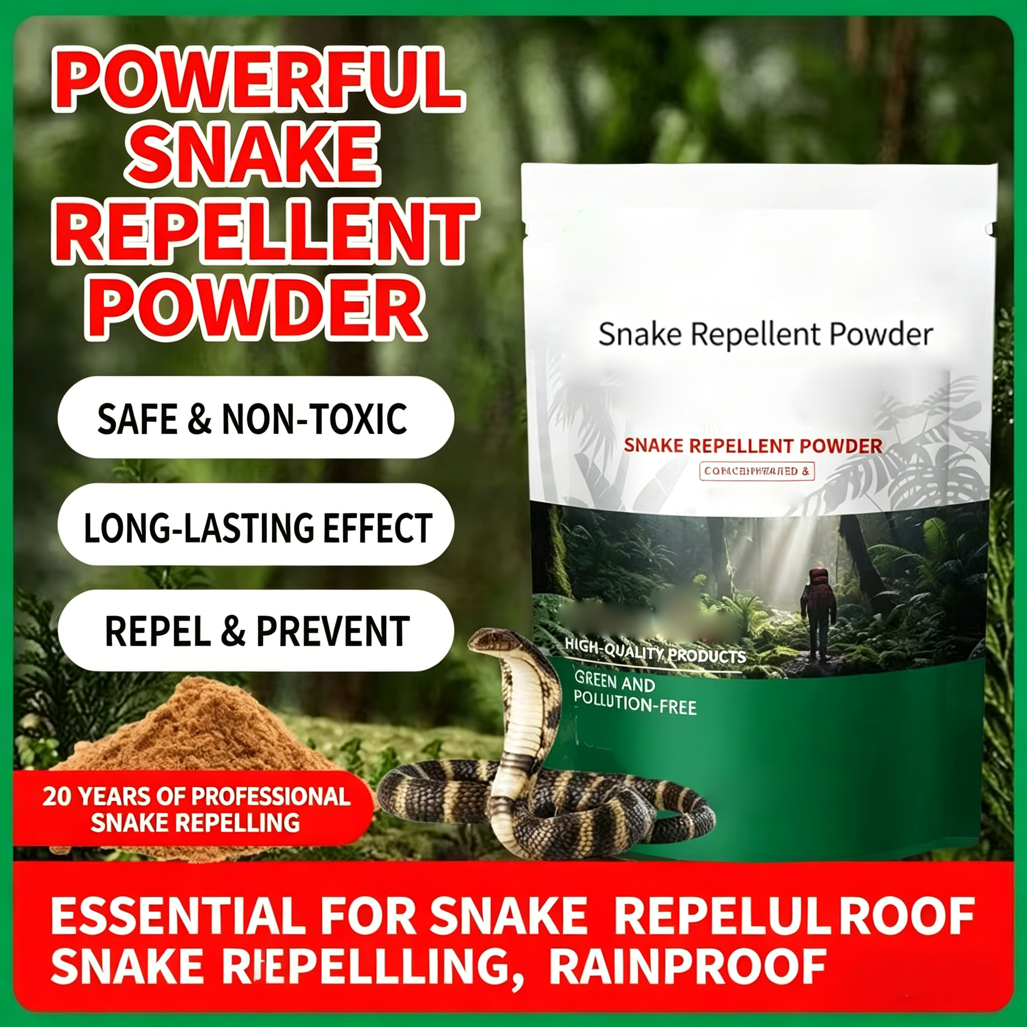 Pet Safe Snake Repellent Powder | Natural Rattlesnake Deterrent for Yard, Home & Outdoor | Waterproof, Long Lasting Snake Away Powder for Lawn, Garden, Camping