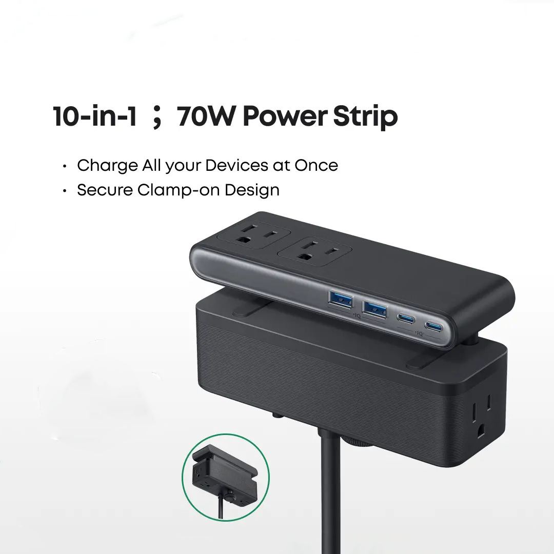 Power Strip, Desk Clamp with 1500J Surge Protection,5 ft Extension Cord, 70W Max Gaming Desk Accessory, 6 AC, 2 USB A, 2 USB C, Home Office Essential, Fitts 0.6 - 1.8" Tabletop Edge tiktokshopspringglowup