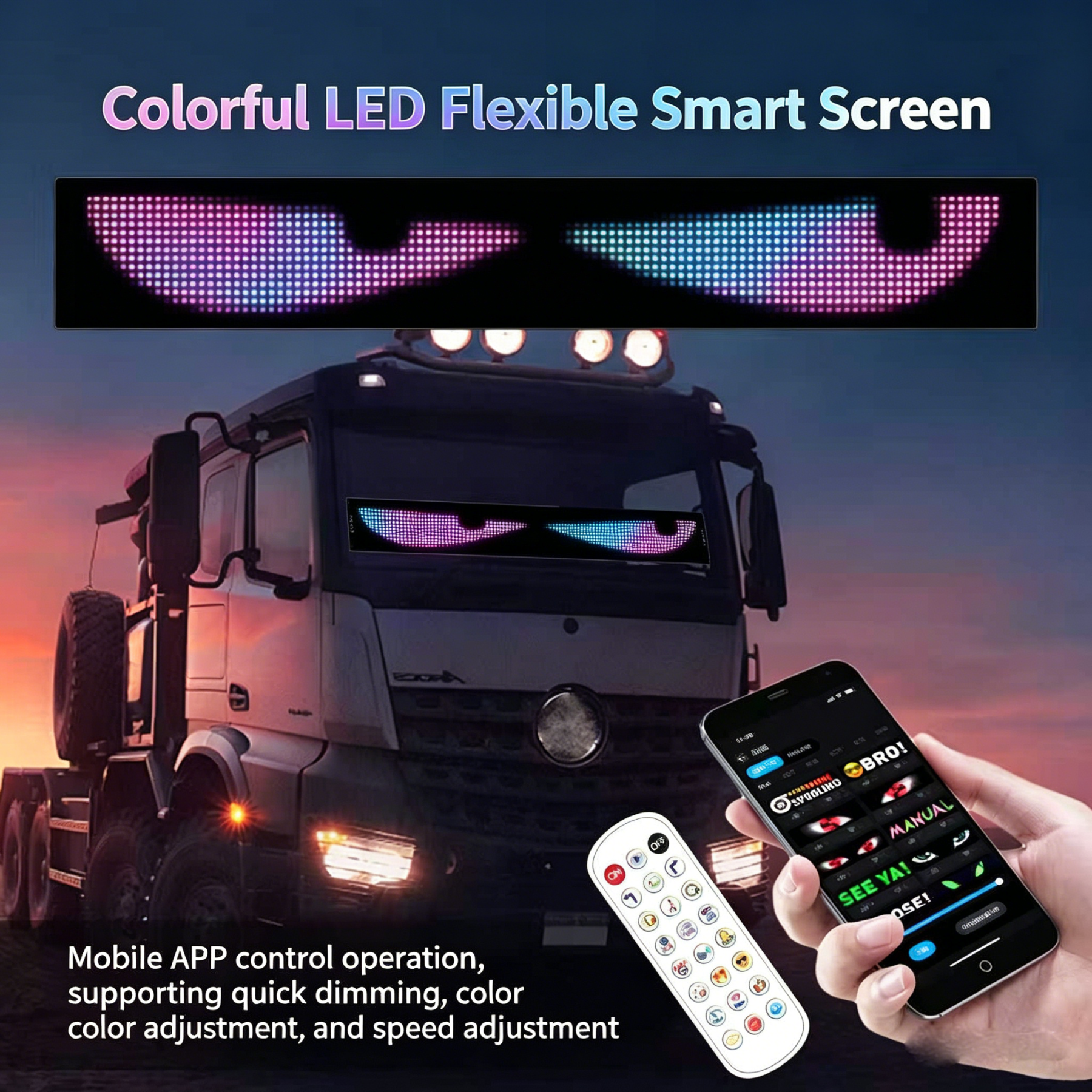 Trendy LED Soft Screen Display, 60cm Multi-Mode DIY Remote Control APP Controlled Car Side Glass Decorative Light Matrix, Truck, LED Lights