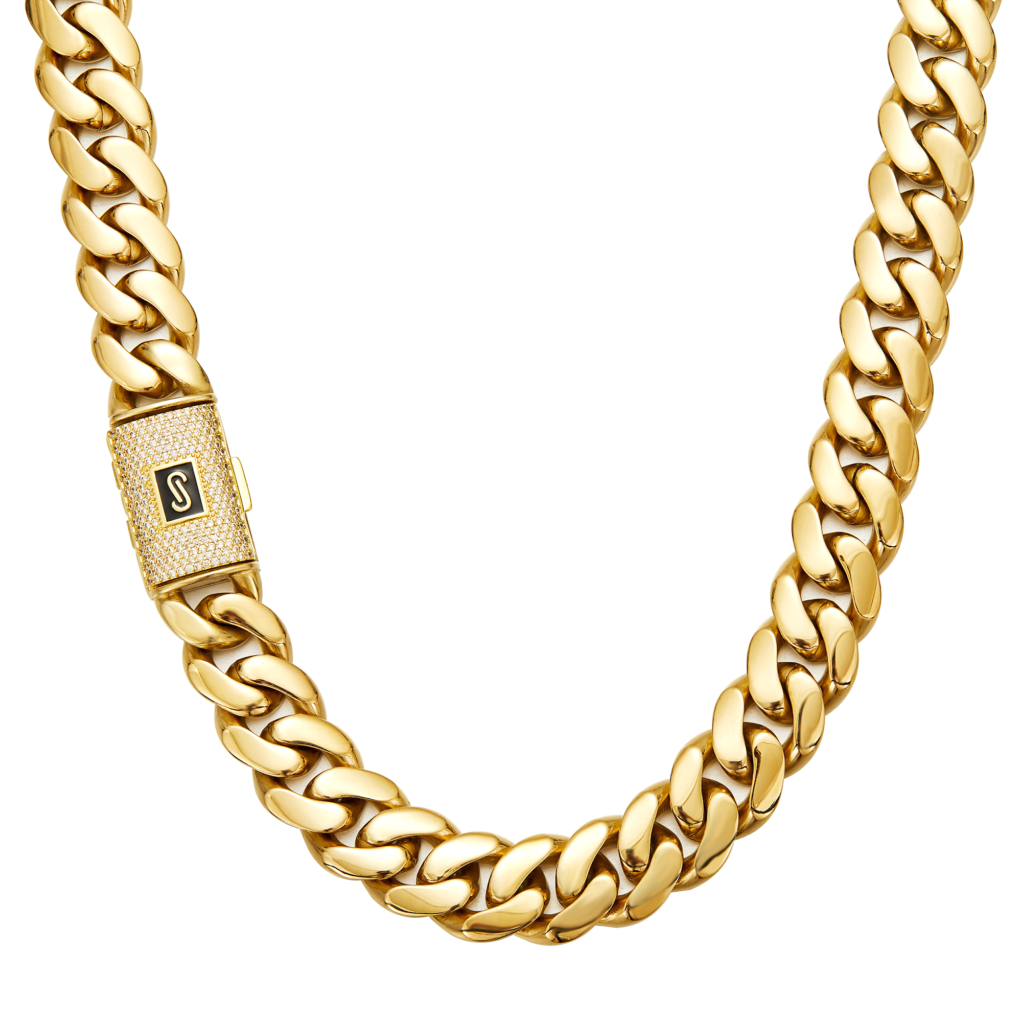 18K Gold Cuban Link Chain Necklace for Men – Luxury Hip Hop Chain with Iced Lock Clasp, Waterproof & Tarnish Resistant