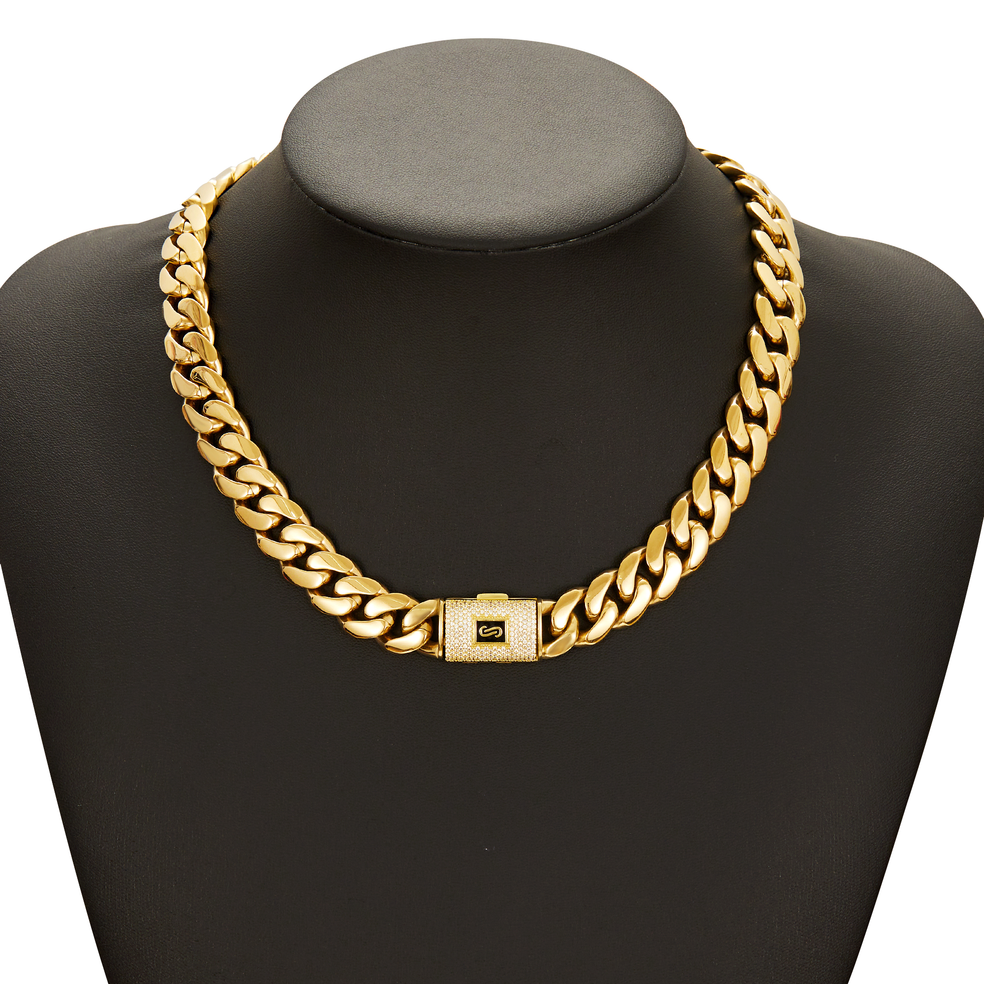 18K Gold Cuban Link Chain Necklace for Men – Luxury Hip Hop Chain with Iced Lock Clasp, Waterproof & Tarnish Resistant