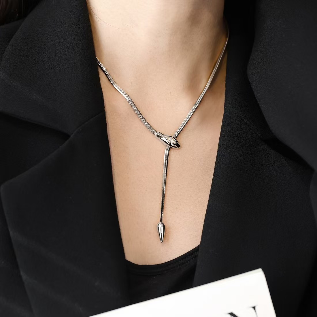 Snake Zircon Lariat Bracelet – 18K Gold/Silver Plated Stainless Steel, Adjustable Serpent Chain Jewelry