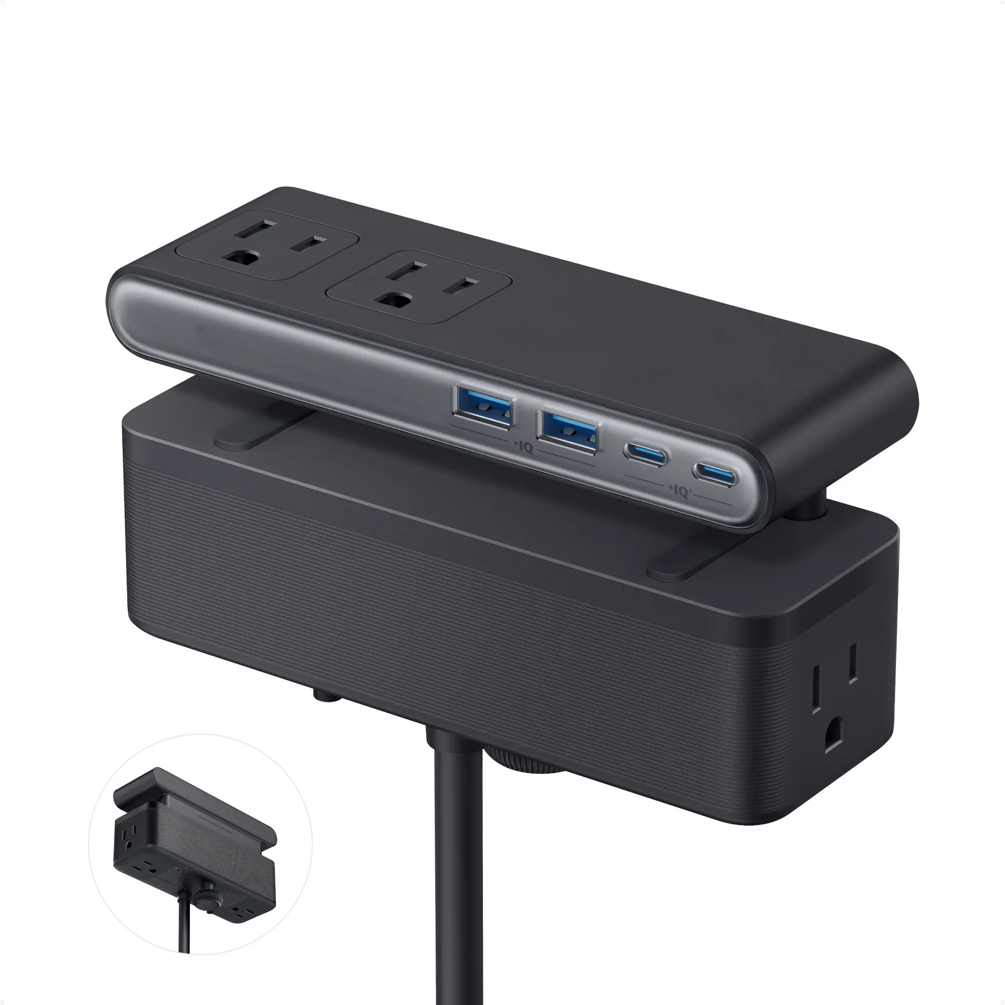 Power Strip, Desk Clamp with 1500J Surge Protection,5 ft Extension Cord, 70W Max Gaming Desk Accessory, 6 AC, 2 USB A, 2 USB C, Home Office Essential, Fitts 0.6 - 1.8" Tabletop Edge tiktokshopspringglowup