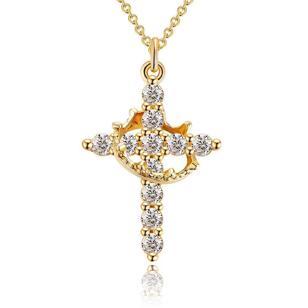 Easter Gifts Upgraded Crown Cross Necklace for Women, Crown Cross Pendant Necklace, Non-Tarnish Faith Jewelry for Women, Christian Religious Gifts for Her