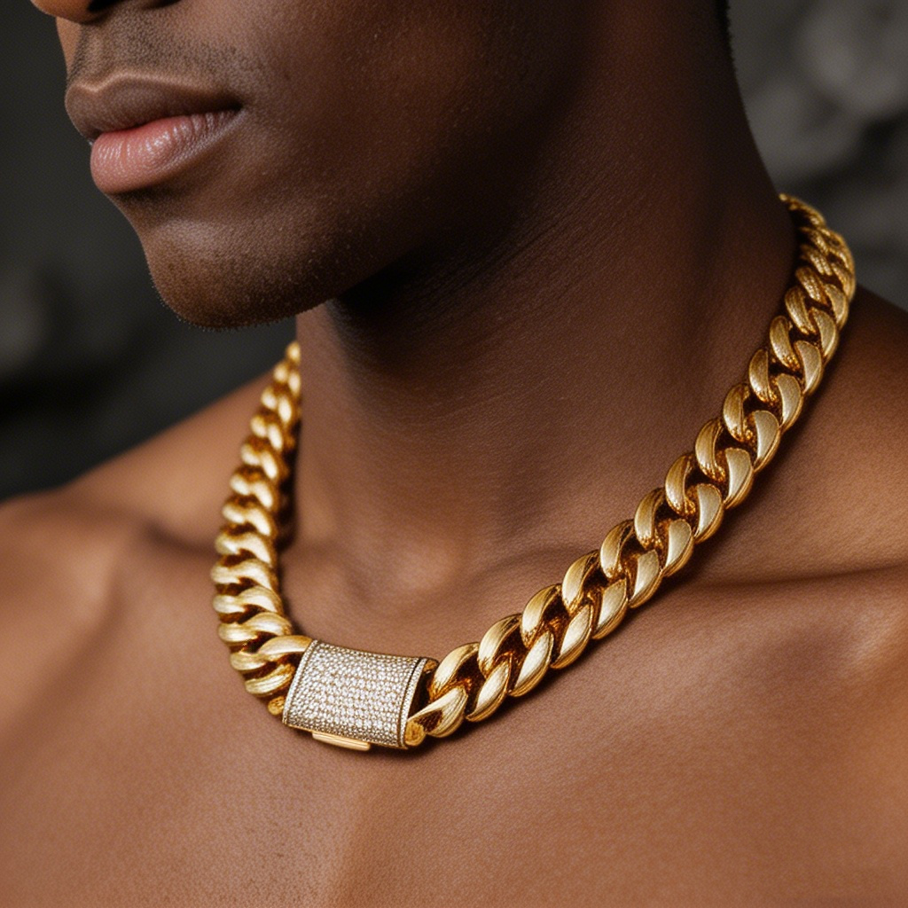 Cuban-Style Monaco Chain, 24-Inch Stainless Steel Men's Fashion Necklace for Daily Wear