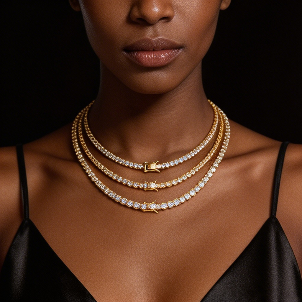 Necklace Hip Hop Tennis Chain Single Row Zircon Necklace Bracelet Tennis Necklace