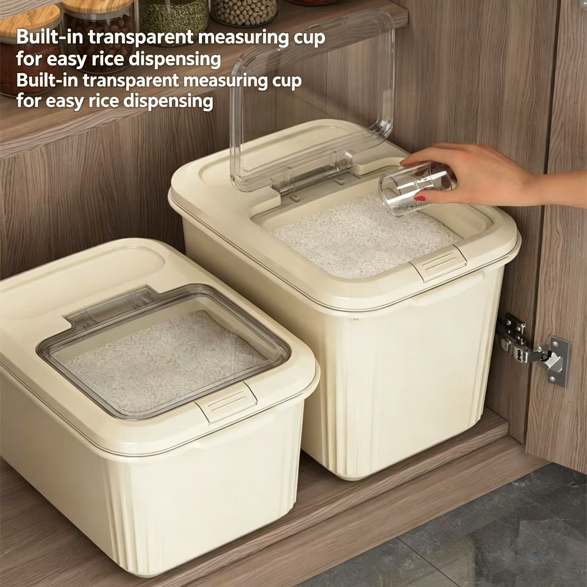 Airtight Flip Top Rice Storage Container, BPA-Free Food-Grade Grain Bin with Measuring Cup & Handle, Kitchen Food Storage Canister for Rice, Flour, Cereal, Beans, Pet Food, Multiple Capacities