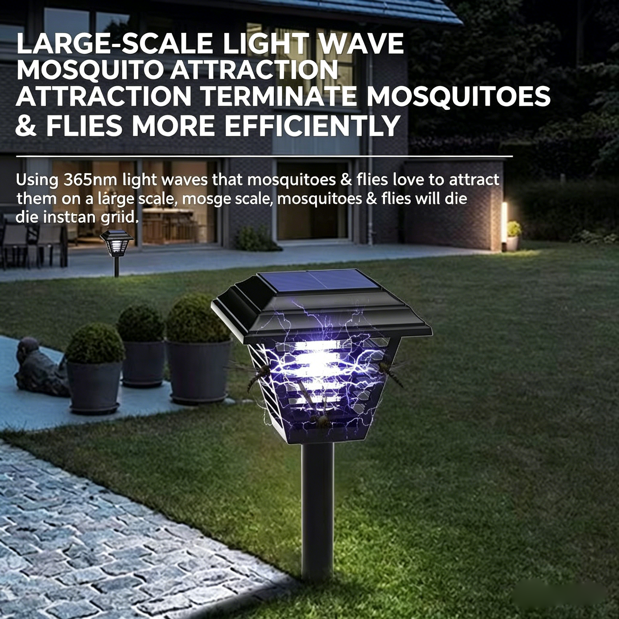 Solar-Powered Mosquito Zapper | IP65 Waterproof Outdoor Bug Zapper | Chemical-Free Cordless Pest Control for Patio, Backyard & Camping