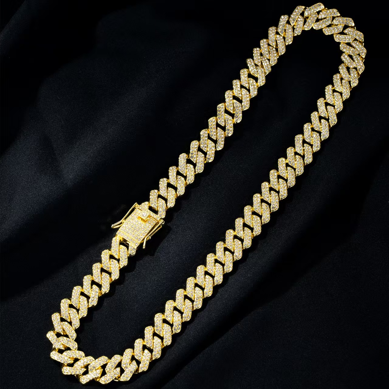 2-Piece Set Rhinestone Cuban Chain Necklace Bracelet Set, Unisex Street Party Jewelry, Bold Design for Men and Women
