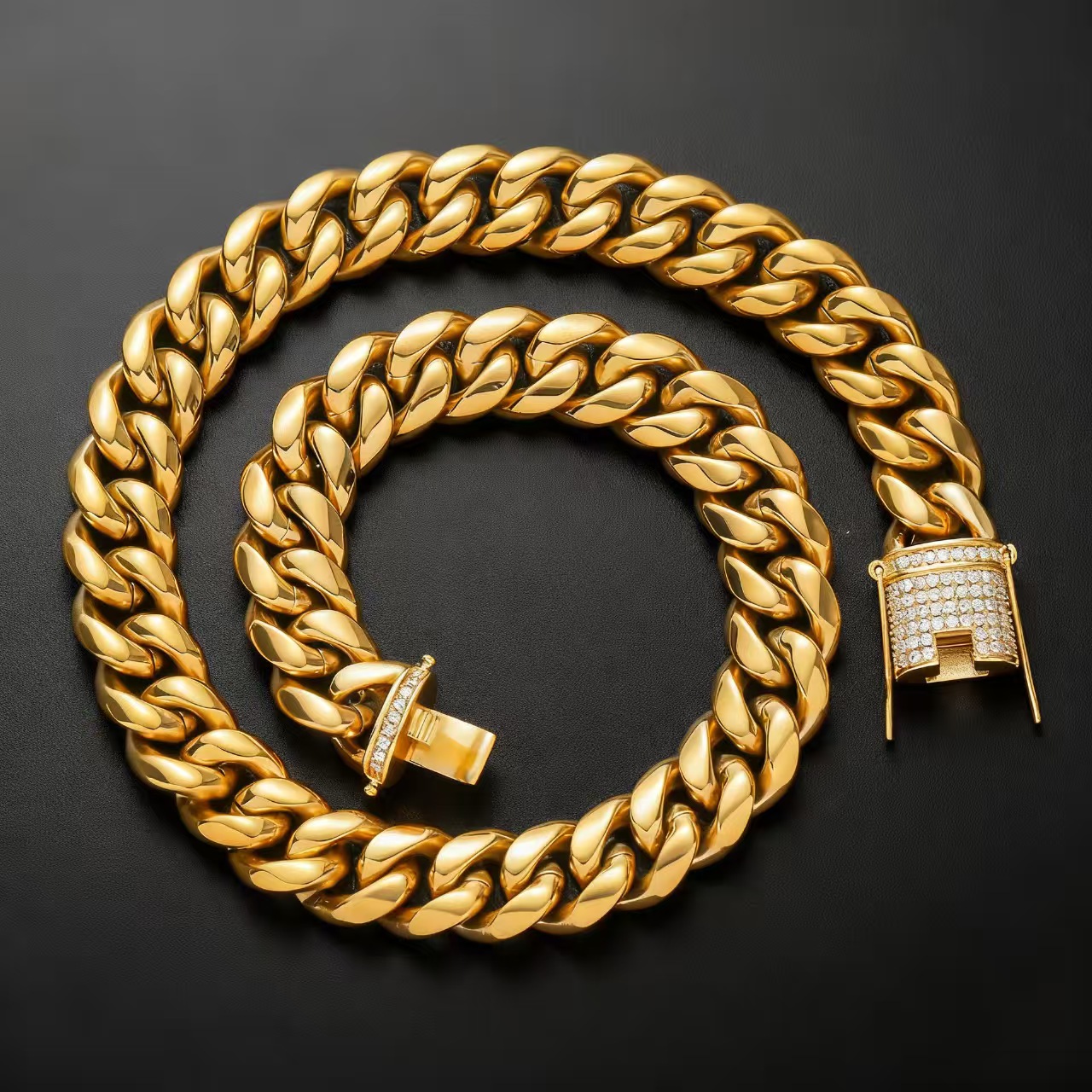 Iced Out Cuban Link Chain Necklace & Bracelet Set for Men – Hip Hop Miami Curb Chain Jewelry in Gold/Silver/Rose Gold