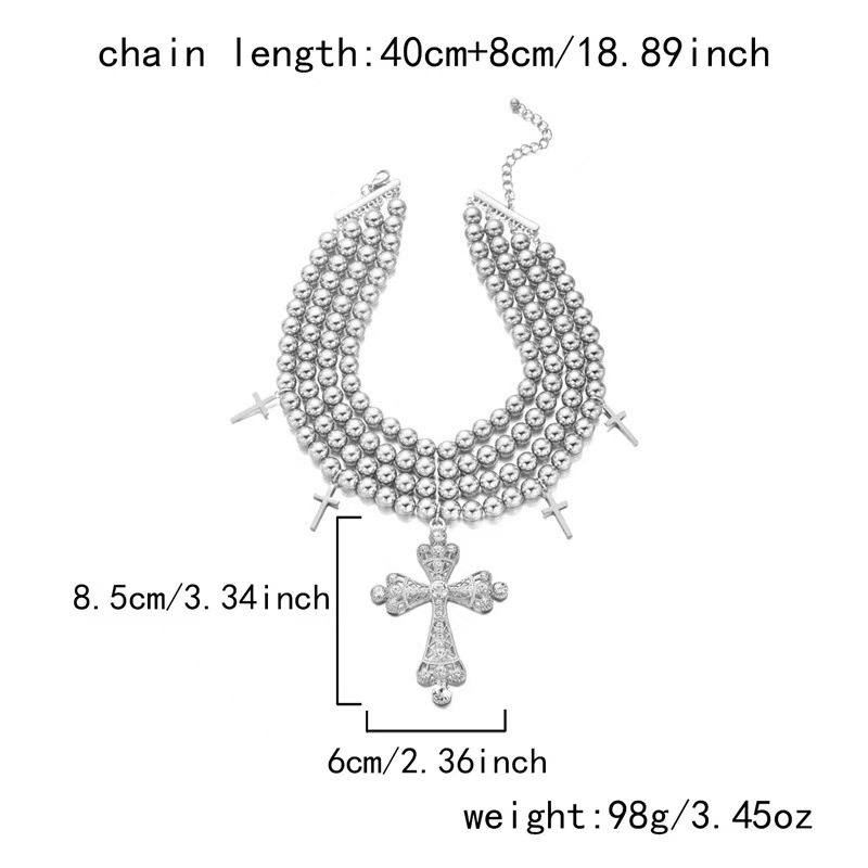 Fashion Layered Pearl and Chain Necklace, Rhinestone Cross Pendant Choker for Women, Trendy Alloy Statement Jewelry Gift for Her.