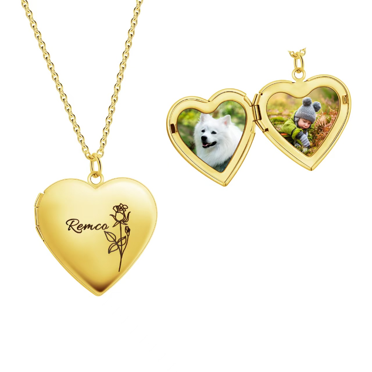 Custom Double Sided Swivel Heart Photo picture pendant necklace with free chain in Gold/Silver/Pink - 20.5 inch chain rhinestone bling day gift valentine unique jewelry