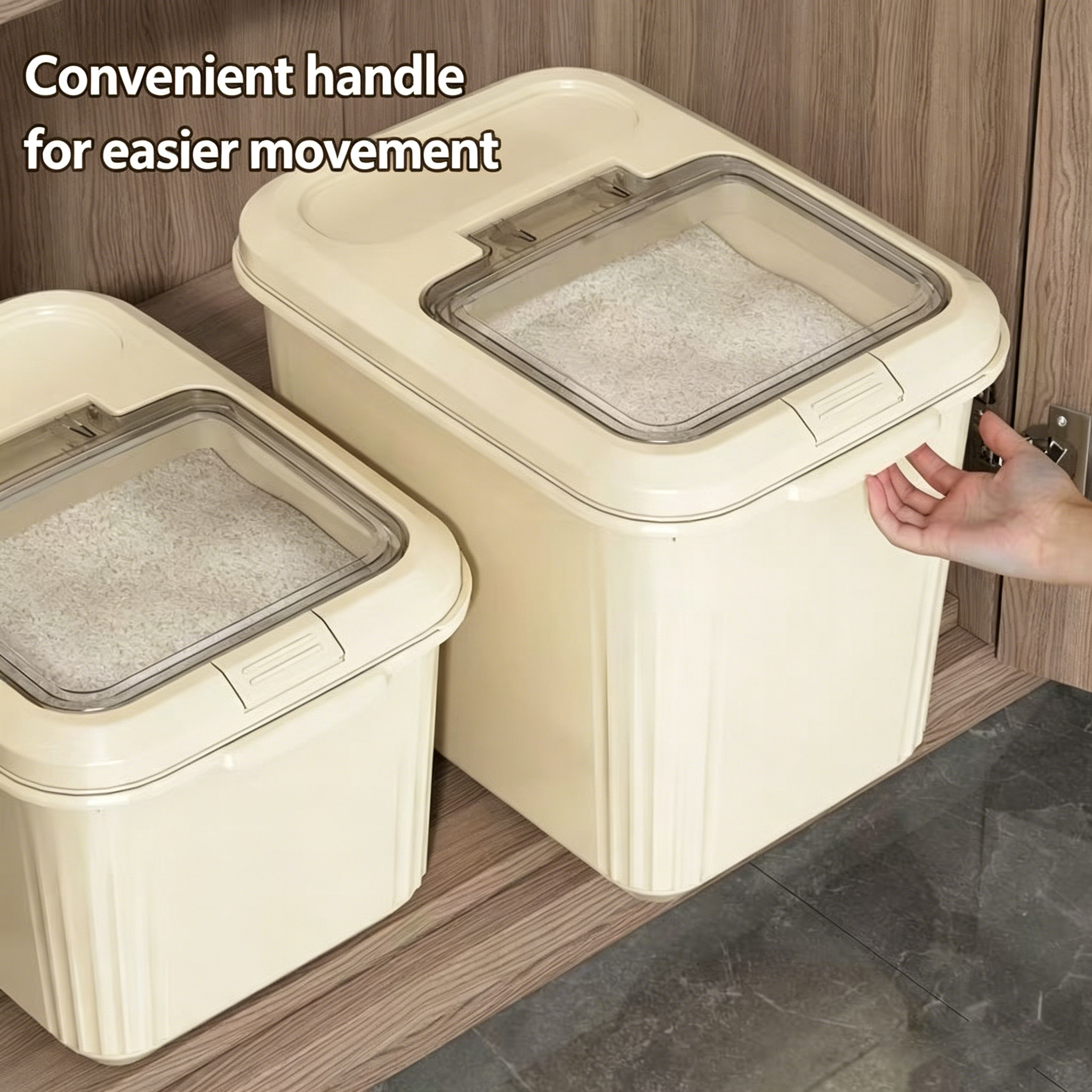 Airtight Flip Top Rice Storage Container, BPA-Free Food-Grade Grain Bin with Measuring Cup & Handle, Kitchen Food Storage Canister for Rice, Flour, Cereal, Beans, Pet Food, Multiple Capacities