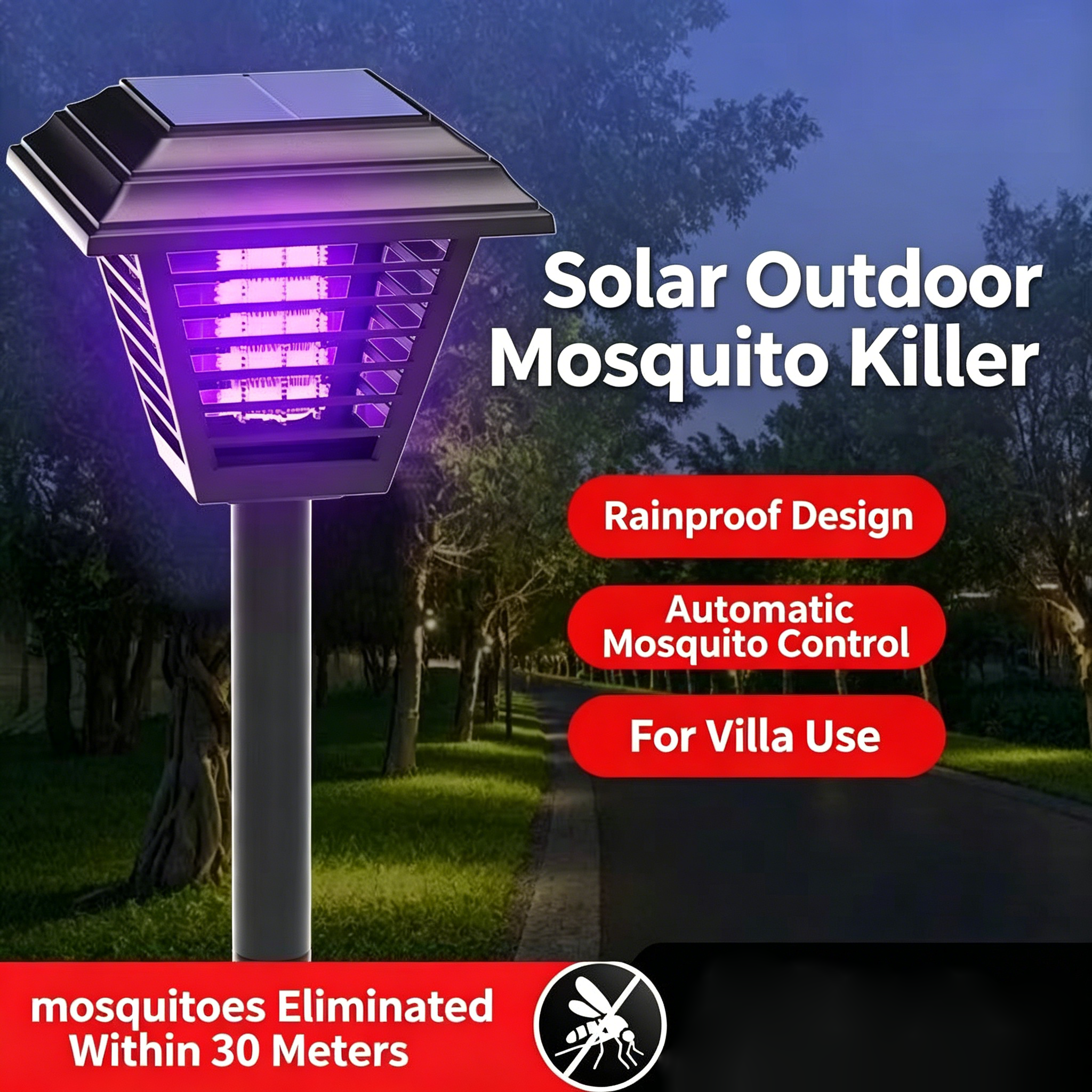 Solar-Powered Mosquito Zapper | IP65 Waterproof Outdoor Bug Zapper | Chemical-Free Cordless Pest Control for Patio, Backyard & Camping