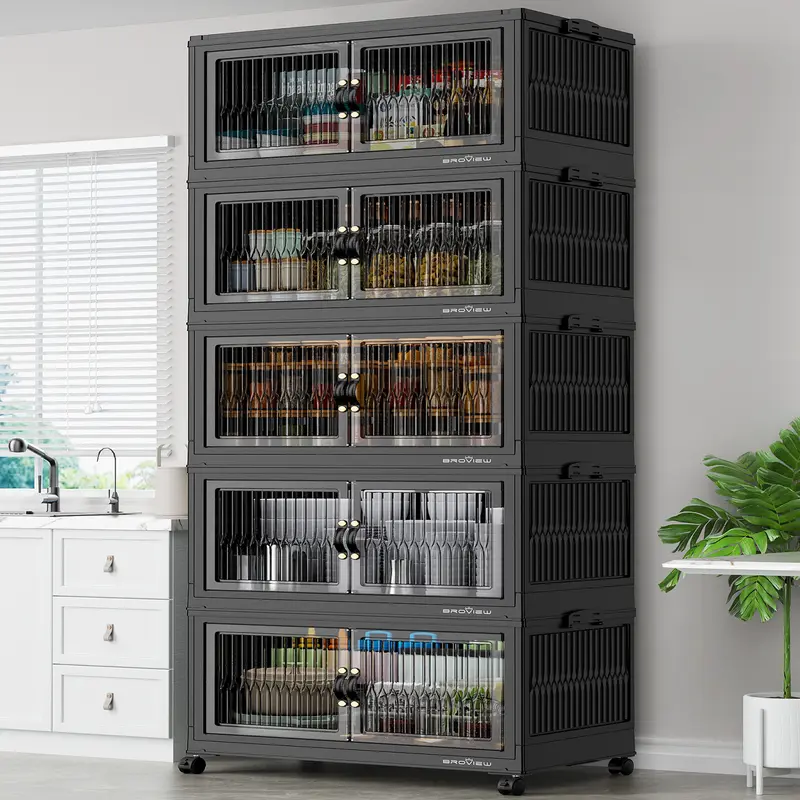 Stackable Storage Bins with Lids, Extra Large Closet Organizer Collapsible Drawer Boxes with Wheels, Folding Plastic Cabinet Containers for Home Kitchen Room Organization