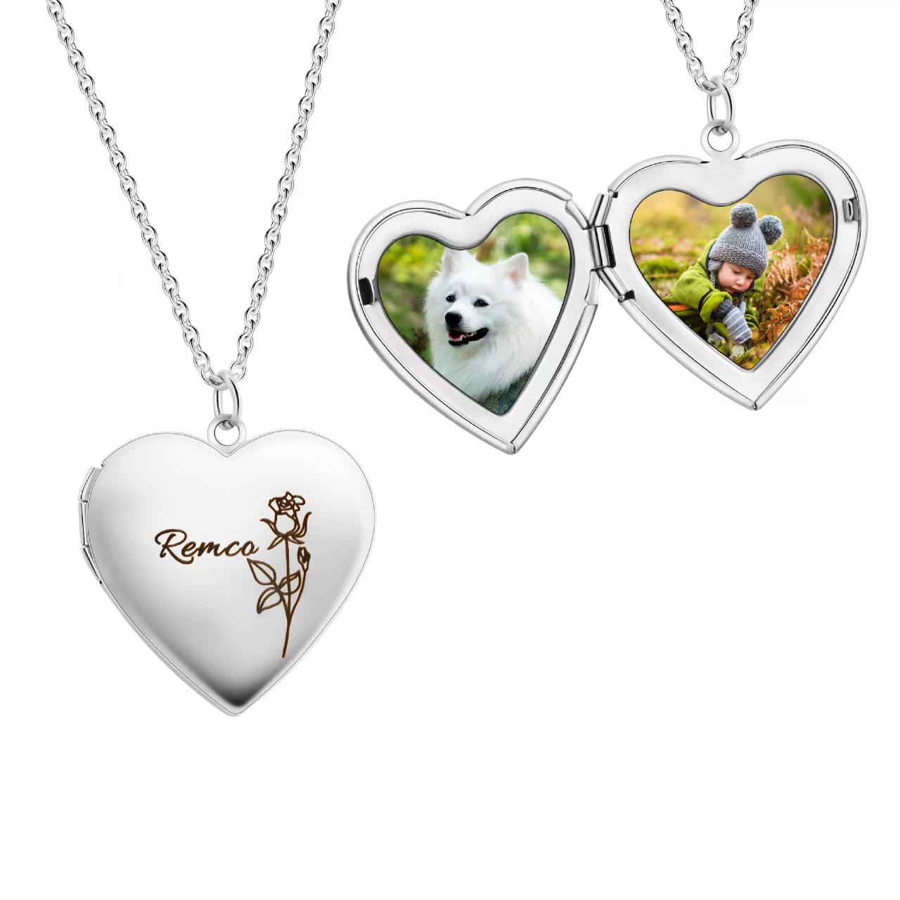 Custom Double Sided Swivel Heart Photo picture pendant necklace with free chain in Gold/Silver/Pink - 20.5 inch chain rhinestone bling day gift valentine unique jewelry