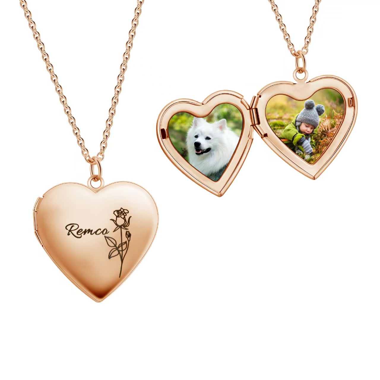 Custom Double Sided Swivel Heart Photo picture pendant necklace with free chain in Gold/Silver/Pink - 20.5 inch chain rhinestone bling day gift valentine unique jewelry