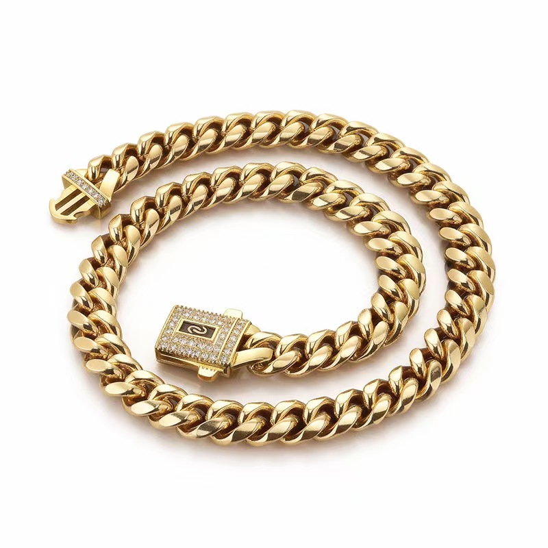 2-Piece Set Rhinestone Cuban Chain Necklace Bracelet Set, Unisex Street Party Jewelry, Bold Design for Men and Women