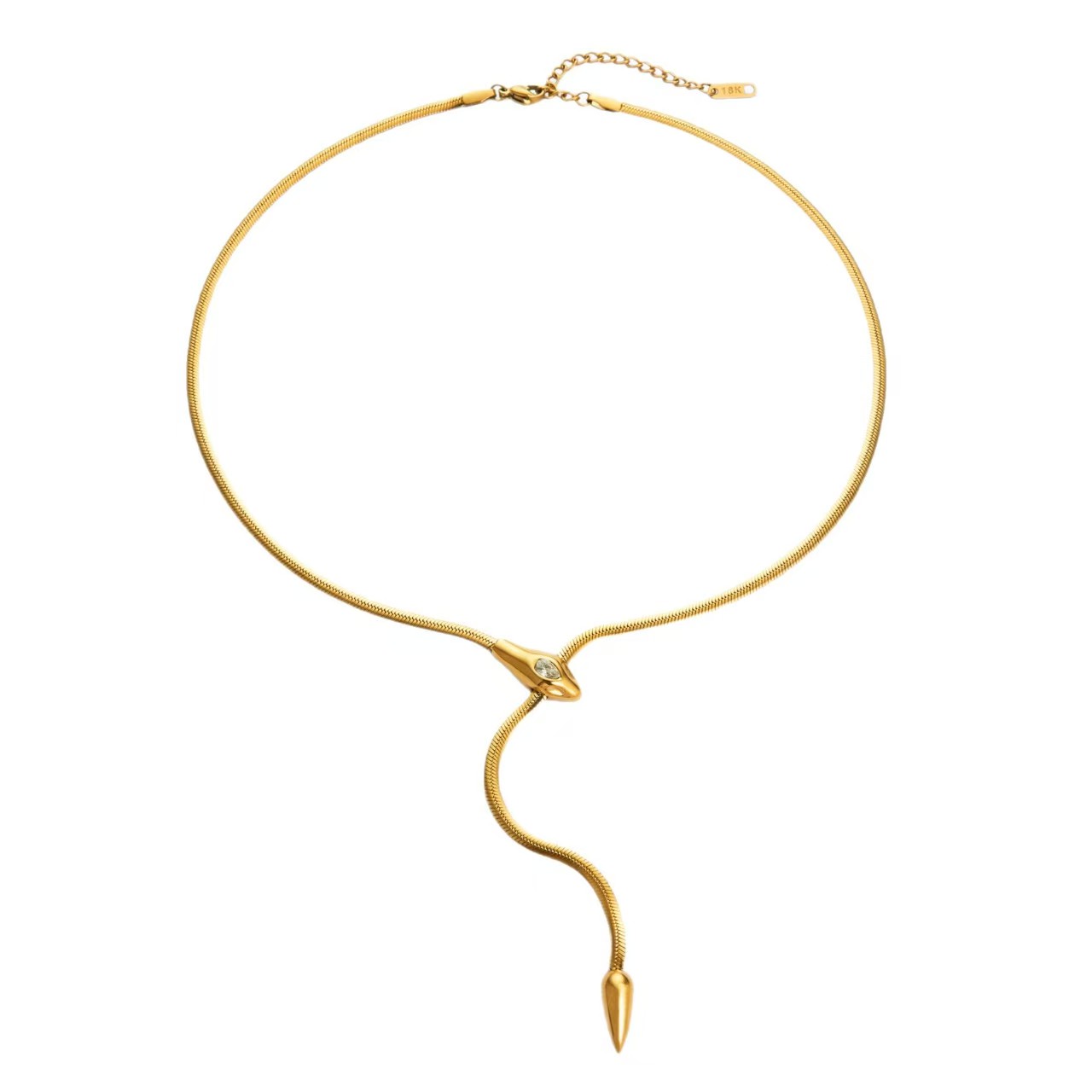Snake Zircon Lariat Bracelet – 18K Gold/Silver Plated Stainless Steel, Adjustable Serpent Chain Jewelry