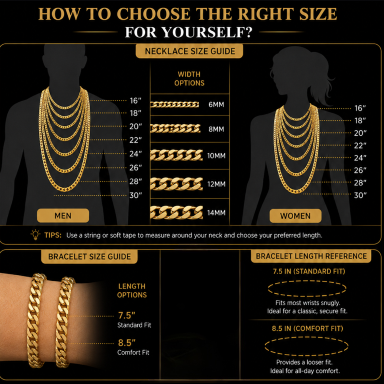 Gold Plated Miami Cuban Link Chain Necklace for Men & Women | Waterproof, Anti-Tarnish Solid Stainless Steel