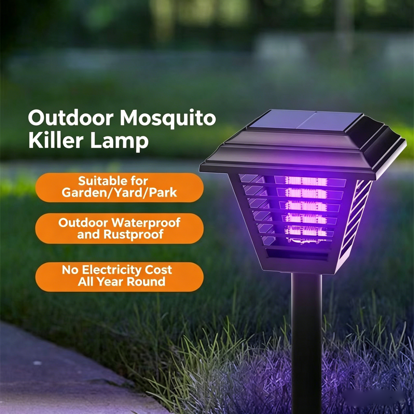 Solar-Powered Mosquito Zapper | IP65 Waterproof Outdoor Bug Zapper | Chemical-Free Cordless Pest Control for Patio, Backyard & Camping