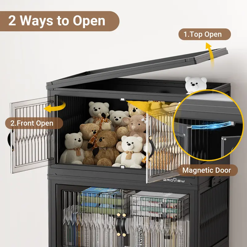 Stackable Storage Bins with Lids, Extra Large Closet Organizer Collapsible Drawer Boxes with Wheels, Folding Plastic Cabinet Containers for Home Kitchen Room Organization