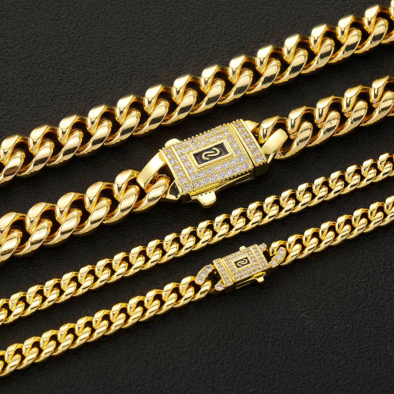 2-Piece Set Rhinestone Cuban Chain Necklace Bracelet Set, Unisex Street Party Jewelry, Bold Design for Men and Women