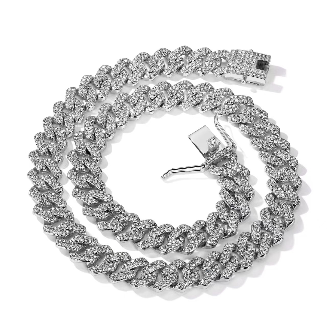 2-Piece Set Rhinestone Cuban Chain Necklace Bracelet Set, Unisex Street Party Jewelry, Bold Design for Men and Women