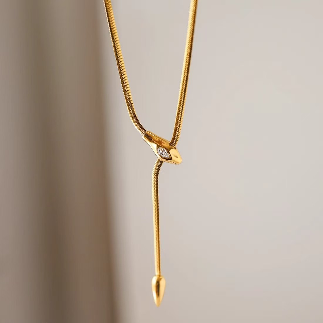 Snake Zircon Lariat Bracelet – 18K Gold/Silver Plated Stainless Steel, Adjustable Serpent Chain Jewelry