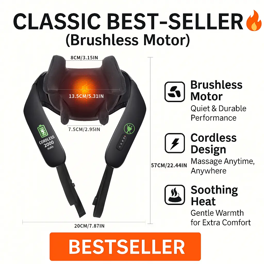 Cordless Neck and Shoulder Massager with Heat – 6D Deep Kneading Electric Massage Pillow for Neck, Back, Legs, and Full Body Relaxation – Perfect for Home, Office and Car. Gifts for Mom, Friends and Wife Birthday Gift