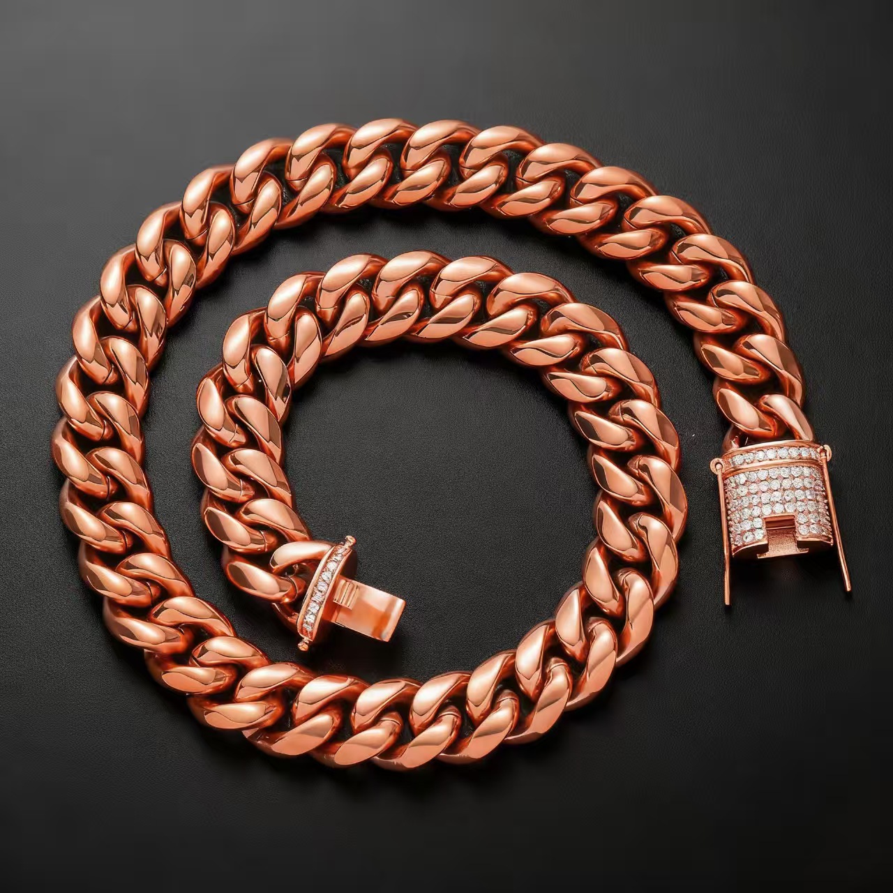 Iced Out Cuban Link Chain Necklace & Bracelet Set for Men – Hip Hop Miami Curb Chain Jewelry in Gold/Silver/Rose Gold
