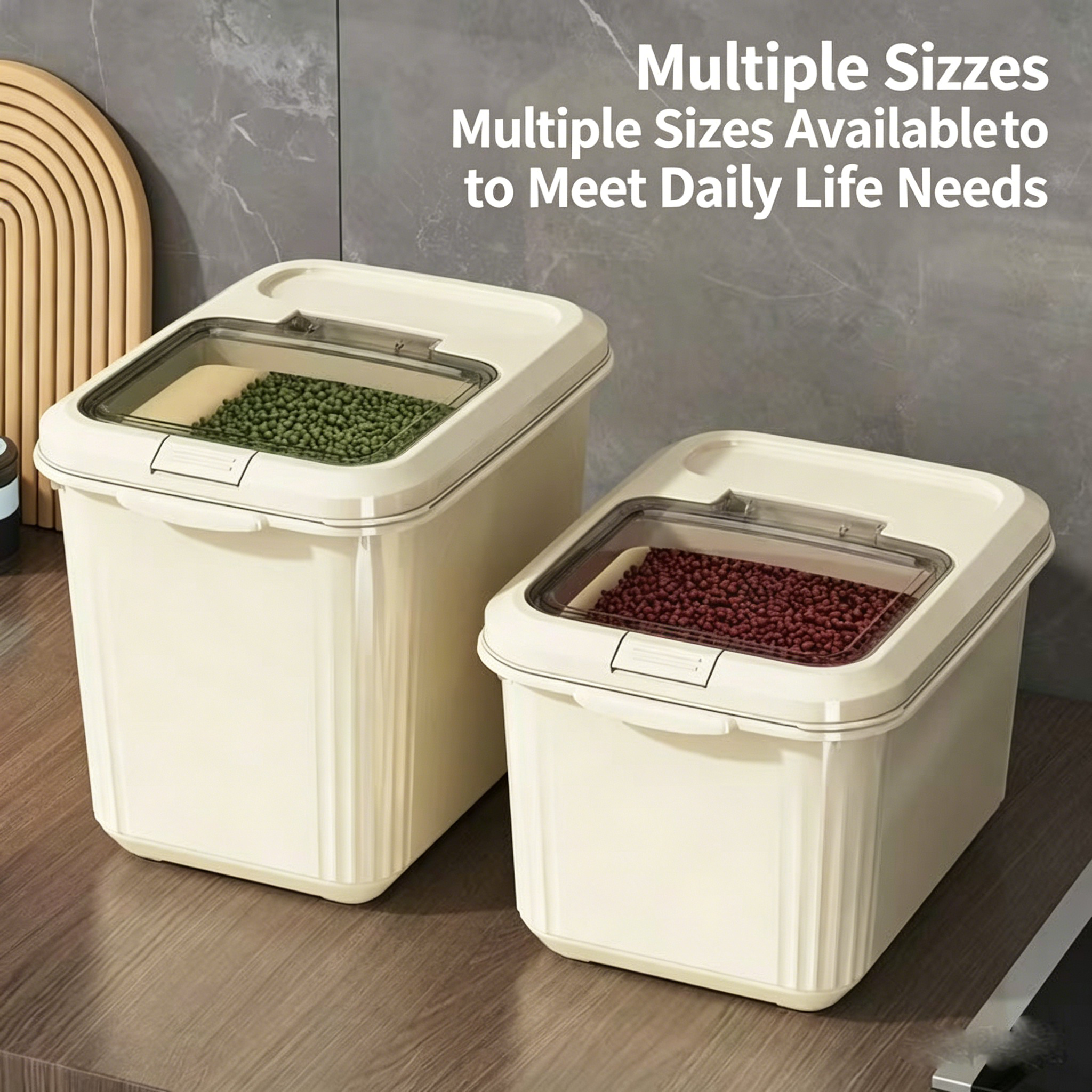 Airtight Flip Top Rice Storage Container, BPA-Free Food-Grade Grain Bin with Measuring Cup & Handle, Kitchen Food Storage Canister for Rice, Flour, Cereal, Beans, Pet Food, Multiple Capacities
