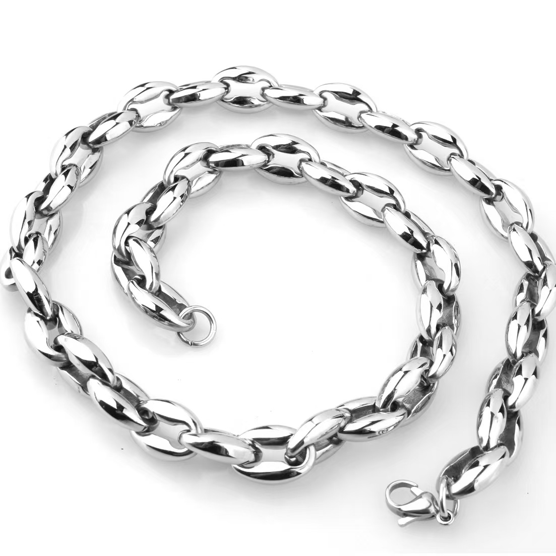 Stainless steel gold plated chain with coffee bean link, Chain Links Necklaces, Gold Chain Necklaces