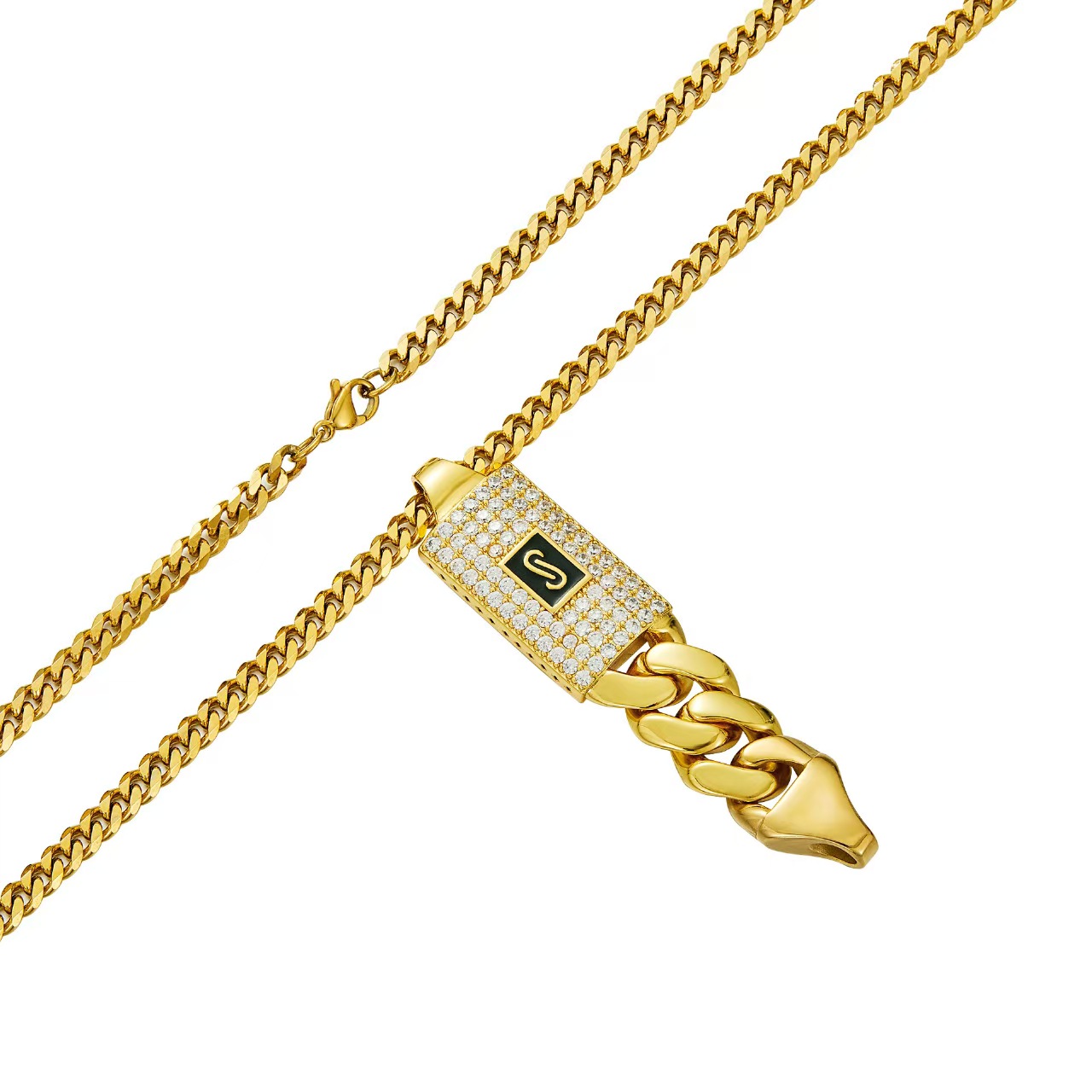 Iced Out Cuban Link Pendant Necklace for Men – Gold Plated Hip Hop Chain