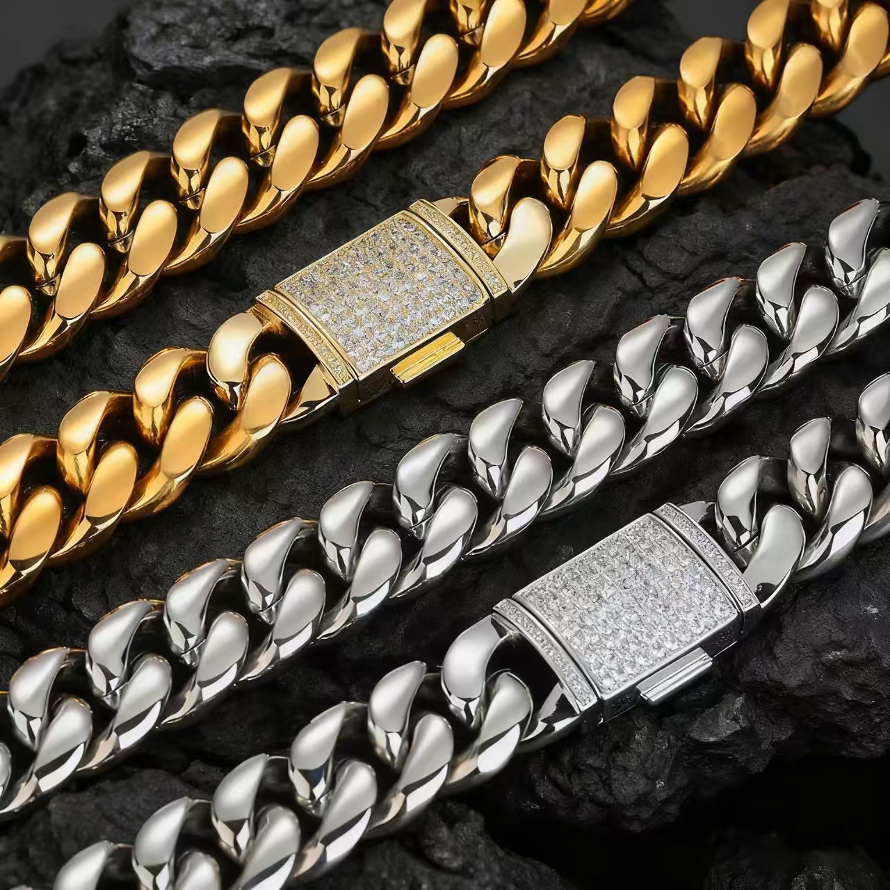 Cuban-Style Monaco Chain, 24-Inch Stainless Steel Men's Fashion Necklace for Daily Wear