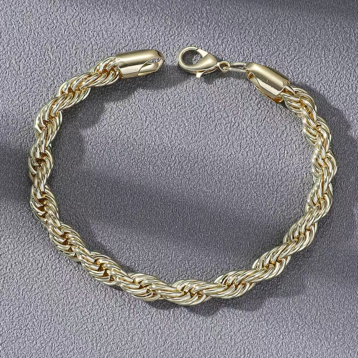 Men’s Twisted Rope Chain Bracelet - 3-7mm Width Options, Gold/Silver Plated Stainless Steel, Waterproof & Hypoallergenic Statement Jewelry
