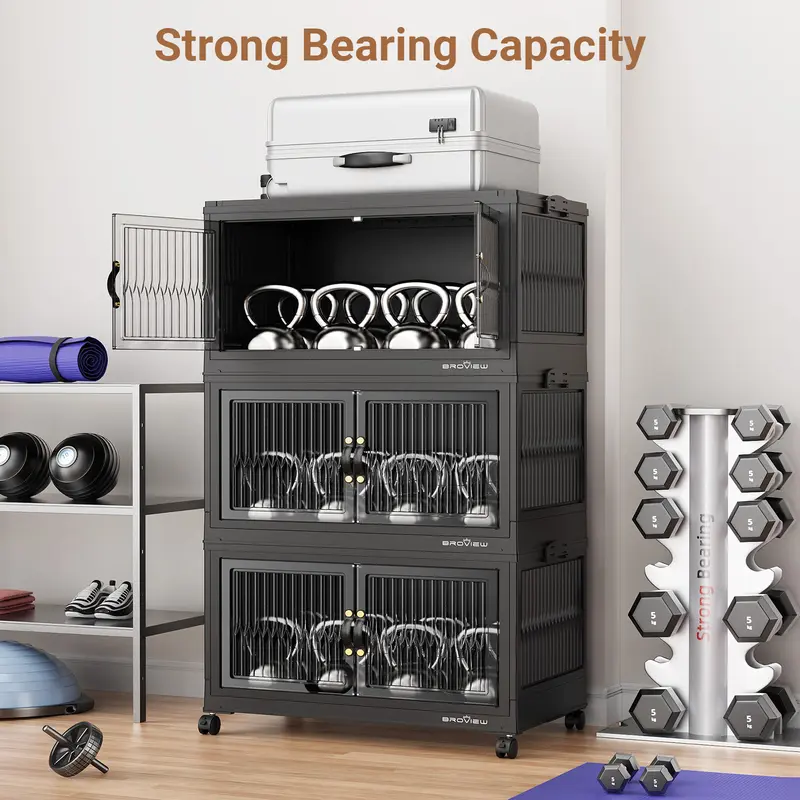 Stackable Storage Bins with Lids, Extra Large Closet Organizer Collapsible Drawer Boxes with Wheels, Folding Plastic Cabinet Containers for Home Kitchen Room Organization